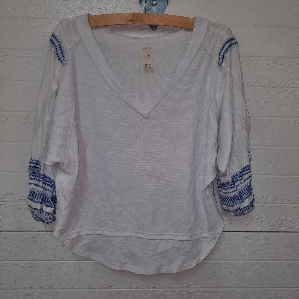 Free People We The Free Boho Embroidered Sleeve Thermal Top Medium